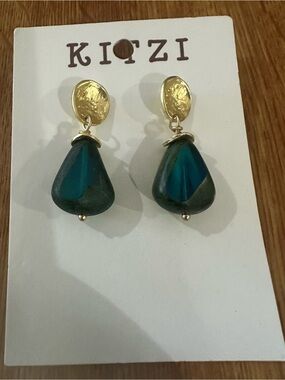 Teal Drop Earrings with Gold Accents